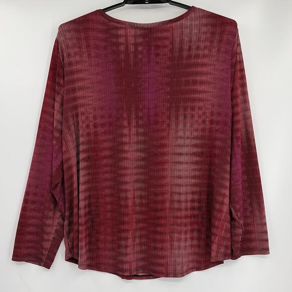 Worthington Lace Up Neck Womens Top Sz 3X Boho Flowy Burgundy Office Striped - Picture 5 of 8